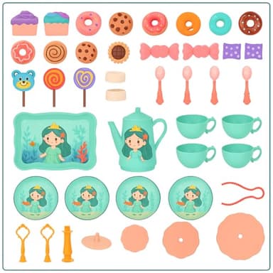 Lajeje Princess Tea Party Set for Little Girls - Pretend Plastic Teapot Set, Princess Tea Time Play Kitchen Toy with Cups, Plates, and Carrying Case - Birthday Gifts for Kids Toddlers Age 3 4 5 6 - Image 8