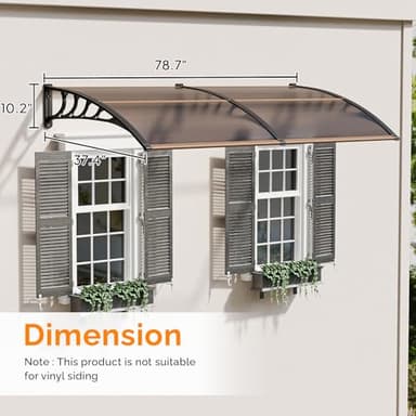 VINGLI Window Awning Door Canopy Exterior, 40" x 80" Awnings for Doors Polycarbonate Cover Patio Door Awning Rain Snow Sunlight Protection Hollow Sheet (Brown Board & Black Bracket) - Image 3