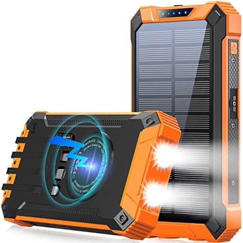 GOODaaa Power Bank Wireless Charger 36000mAh Built in 4 Cables Six Outputs 15W Fast Charging Power Bank for All Mobile Devices Three Inputs Solar Portable Charger with Dual Flashlights, Carabiner - Image 1