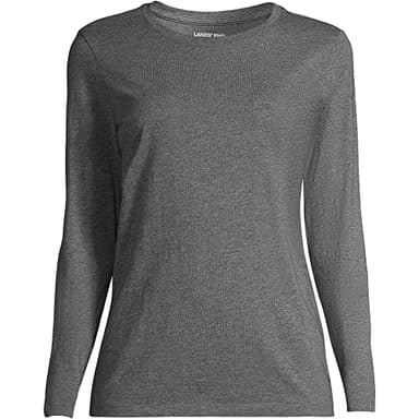Lands' End Womens Long Sleeve Relaxed Supima Cotton Crew Neck T Shirt Charcoal Heather Tall Medium - Image 5
