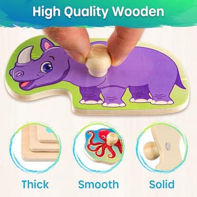 SYNARRY Wooden Puzzles for Toddlers 1-3, 6XSET Animals Puzzles for Toddlers 2-4 with Rack, Toddler Puzzles Ages 2-4, Kids Learning Educational Montessori Toys for 2 3 Year Old, Gifts for Boys Girls - Image 4