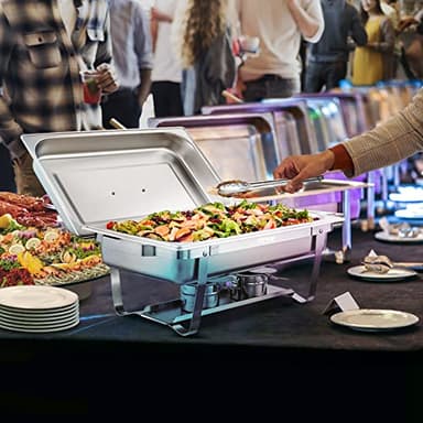 VEVOR Chafing Dish Buffet Set, 8 Qt 4 Pack, Stainless Chafer with 4 Full Size Pans, Rectangle Catering Warmer Server with Lid Water Pan Folding Stand Fuel Tray Holder Spoon Clip - Image 9