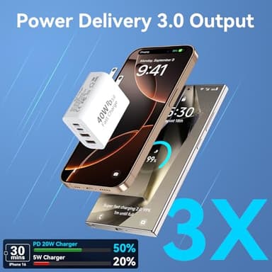 USB C Charger Block, 2-Pack 40W 4-Port Multiple Type C Fast Charging Phone Charger Brick +QC 3.0 USB A Wall Plug Out let Multiport Box Cube for Phone 15/14/13/12/11 Pro Max, Galaxy, Pixel, Black+White - Image 4