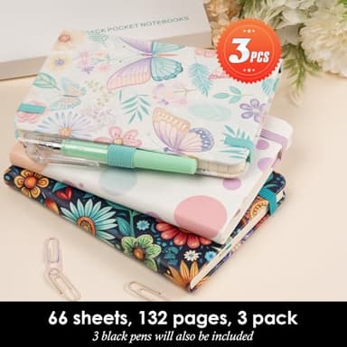 NIRMIRO (3 Pack) Aesthetic Small Journal Notebook, A6 (3.7" x 5.7") Mini Pocket Notebook with Pen, 100GSM Lined Paper, Cute Small Journal for Kids/Girls/Women, Colorful Bubbles Butterfly Floral - Image 4