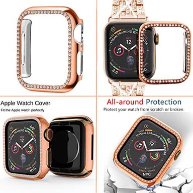 SUPOIX Compatible with Apple Watch Band 40mm + Case, Women Jewelry Bling Diamond Rhinestone Replacement Metal Strap &Soft TPU Protector Case for iWatch Series 6/5/4/se(Rose gold) - Image 3