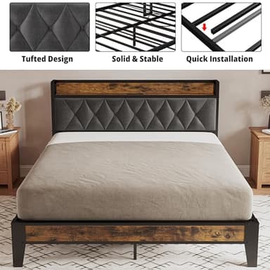 ANCTOR Full Size Bed Frame, Storage Headboard with Outlets, Easy to Install, Sturdy and Stable, No Noise, No Box Springs Needed - Perfect for a Good Night's Sleep - Image 3