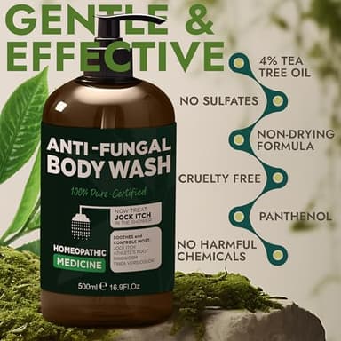 Terramed Just Think Comfort Antifungal & Antibacterial Soap & Body Wash with Tea Tree Oil | Treats Ringworm, Back Acne, Eczema & Jock Itch | Antibacterial Body Soap For Men And Women (16.9 oz) - Image 3