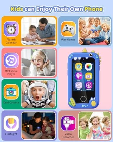 Kikapabi Kids Smart Phone - Toddler Touchscreen Toy with HD Dual Camera | Dinosaur Travel Play Phone for Boys & Girls Ages 3-10, Birthday (Blue - Image 5