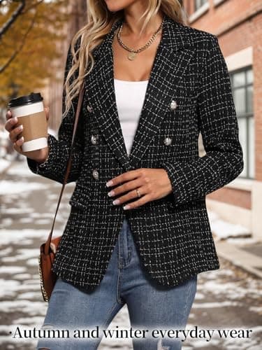 Mina Self Blazers for Women 2025 Black Fall Business Casual Womens Blazer Holiday Party Outfits Plaid Houndstooth Work Casual Trendy Women's Suits Funeral Jackets Suit Clothes Vacation Fashion Jacket - Image 2