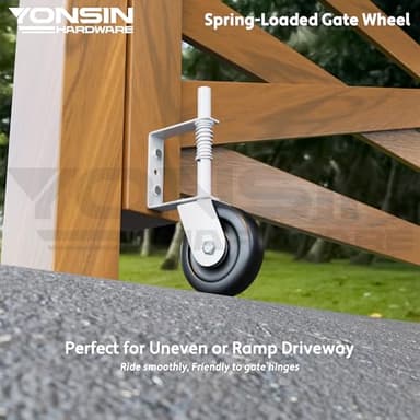 YONSIN 4.3" Heavy Duty Spring Loaded Caster with Bearing, Drag Wheels with 360 Swivel for Wooden Gate, Metal Tube, Anti Sag Kit, 200 Lbs Capacity, 2 Pcs, White - Image 4