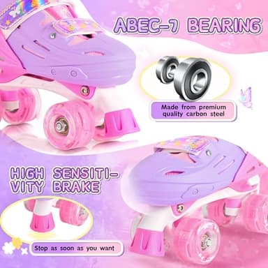 2PM SPORTS Roller Skates Girls Ages 5-8 8-12 3-5 4-7 6-12 10-12 with Light Up Wheels, Outdoor Indoor Girls Rollerskates for Kids Beginner Size 10C 11C 12C 13C 1 2 3 4 5 6 Pink Butterfly - Image 4