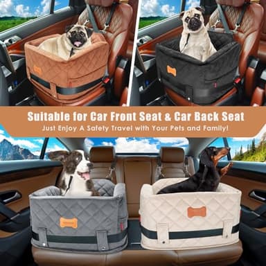 koneboss Detachable Washable Dog Booster Car Seat for Small Dogs Under 25 lbs with Memory Foam, Seat Belt, Storage Pocket, and Blanket - Image 4