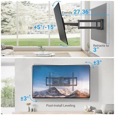 PERLESMITH Long Arm TV Wall Mount Full Motion for 37-75 inch TVs, Corner TV Mount Bracket with 27.36-inch Articulating Long Extension Arm, Swivel&Tilt, Max VESA 600x400mm up to 110lbs, 16" Wood Stud - Image 4