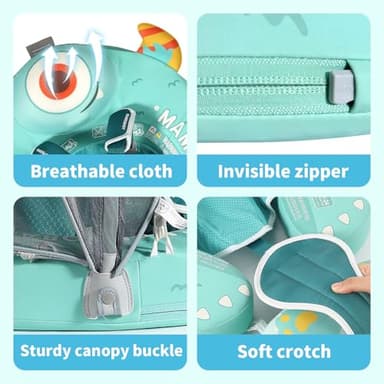 Mambobaby Float with Canopy Skin-Friendly Baby Swim Float with Tail Waterproof Non-Inflatable Mambo Float Smart Swim Trainer Soft Solid Infant Pool Float 3-24 Months Baby Swim Ring - Image 5