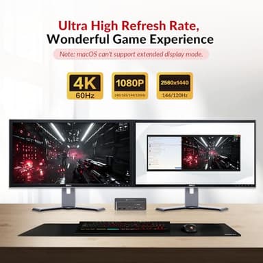 AV Access KVM Switch Dock 2 Monitors 2 Laptops, 4K KVM Switch Dual HDMI Monitor, 2 USB-C MST Ports, 60W PD for Each PC, 1G Ethernet, EDID Emulation, 2K@144Hz,1080P@240Hz,Ideal for Home Office & Gaming - Image 7