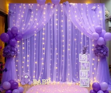 Purple Backdrop Curtains with Lights String for Wedding Birthday Party 10ft×10ft Sheer Tulle Backdrop Curtain for Bridal Shower Baby Shower Photo Shoot Background Wall Decorations 2 Panels 5×10ft - Image 3