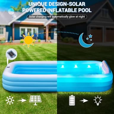 Large Inflatable Pool with Lights - 145'' X 74'' X 22'', Thickened Blow Up Pool with Seats & Backrest for Adults, 7 Color Big Swimming Pool for Family Water Party Backyard Summer - Image 3