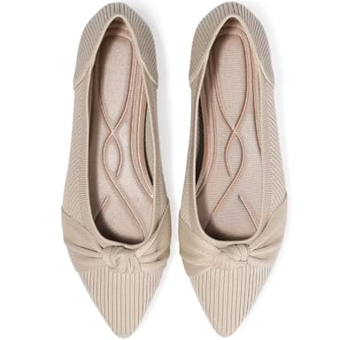 TINGRISE Women's Flats Shoes Comfortable Dressy Pointed Toe Knit Washable Ballet Flat Beige US8 - Image 1