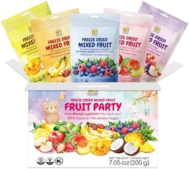 SUNGIVEN Freeze-Dried Fruit Party with 10+ Fruits, Mixed Fruits Variety Pack of 5 Bag, 7.06 oz, Health Snack, Fruit Crisps, Freeze Dried Apple Strawberry Berries Lemon Coconut Fig Mango Pineapple, No Sugar Added, Made with 100% Fruit - Image 3