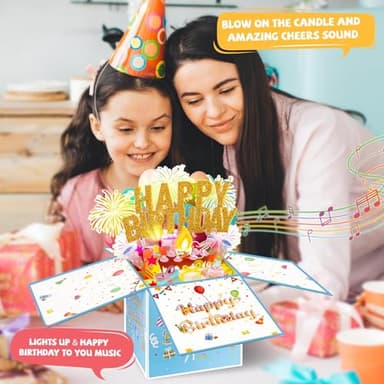 Large Pop Up Birthday Cards with Blowable Lights and Music,1-100 Ages Funny Happy Birthday Cards 3D Greeting Cards Special Birthday Gifts for Kids Teens Women Men Son Daughter - Image 3