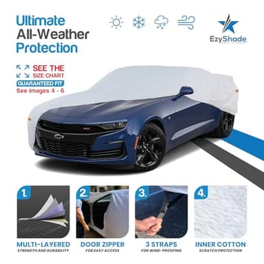 EzyShade 10-Layer Waterproof Sports Car Cover. See Vehicle Size-Chart for Accurate Fit. All Weather Outdoor Covers. Challenger Charger Monte Carlo Classic Cars Sun Snow Rain. Size C6 (See SizeChart) - Image 2