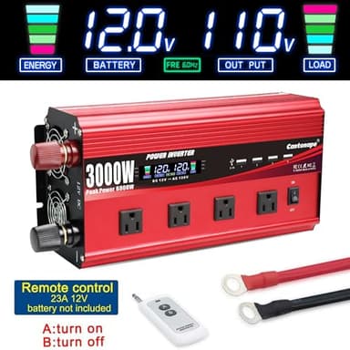 Cantonape 3000W Power Inverter 12V to 110V/120V DC to AC with LCD Display, Remote Controller 4 x AC Outlets and 4 x 3.1A USB Car Adapter for Car Truck Boat RV Solar System - Image 5