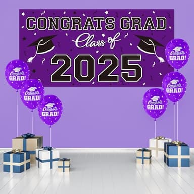 2025 Graduation Party Plastic Backdrop - 65" x 32.7" Congrats Grad Banner in Purple, Large Class of 2025 Decorations, Photography & Grad Party Supplies - Image 3
