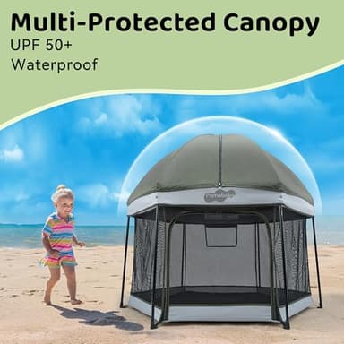 Pamo Babe Baby Playpen with Sun Protection Canopy - Indoor & Outdoor Play Yard for Babies and Toddlers - Baby Tent with Zipper Door - Image 2