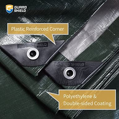 GUARD SHIELD Super Heavy Duty Green/Silver Poly Tarp Cover 10x20 Feet Waterproof 16mil Thick UV and Tear Resistant Tarpaulin with Grommets and Reinforced Edges - Image 2