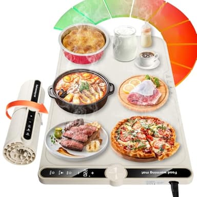 Food Warmer Mat for Buffet Electric Warming Trays for Party Food Trays Food Warming Mats for Countertop with 9 Temp. 104-248℉,8s Fast Food Heating Pad 6 Timers Roll up Silicone Warming Mat 24x15 - Image 1