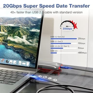 CABLEDECONN USB C Extension Cable 240W/20Gbps 5M 16.5FT, USB C 3.2 Gen2 48V/5A PD3.1, 4K@60Hz Video Output Cord, USB Male to Male Connection Suport Thunderbolt 3 - Image 3