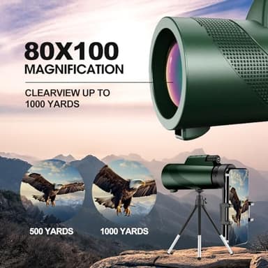 HYTAMY Monocular Telescope 80 x 100 High Powered Monoculars for Adults with Tripod，Monocular for Smartphone Suitable for Bird Watching Larger Vision, Hunting, Wildlife, Travel, Camping, Hiking (Green) - Image 3