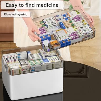 CTIME 3-Tier Medicine Organizer - Portable Medicine Cabinet with Leather Handle, Empty First Aid Kit for Home - Image 5