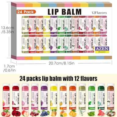 AZEN 24 Pack Lip Balm, Natural Lip Balm Bulk, Lip Care Product, Moisturizing Lip Balms for dry cracked lips - 12 Flavors - Image 8