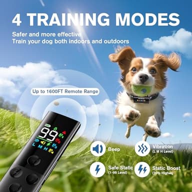 Dog Training Collar with Remote Control, 1600FT Electric Collars for Dogs 8-120 LBs, IP67 Waterproof Collar with Safe Static, Beep, Vibration, Rechargeable E-Collar for Small Medium Large Dogs, Black - Image 2