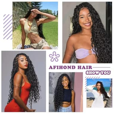 Afihond Human Braiding Hair For Boho Braids Deep Water Wave Bulk Human Hair for Braiding 12A Wet and Wavy Curly 100% Human Hair Extensions 3 Bundles 110g Natural Color 22inch - Image 6