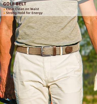 KEMISANT Men's Golf Belt 2 Pack-Braided Woven Stretch Belt for Gift Men Casual Jeans Sports Work 1 3/8"(Beige/Dark Gray,36"-40" Waist Adjustable) - Image 7