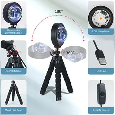 Balkwan Sunset Lamp Projection Rotation LED Romantic Modern Floor Stand Night Light with USB for Living Room Bedroom Aesthetic Decor Christmas Party Gifts Idea for Girls Women (16 Colors) - Image 2