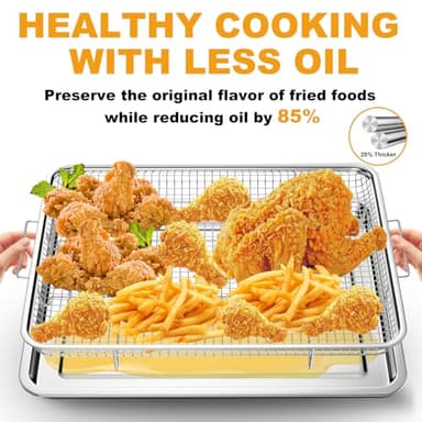 Air Fryer Basket for Oven 15.7"x11.8", 2-Pair Set Large Air Fryer Basket and Tray Stainless Steel Oven Air Fryer Accessories Pan Rack for Cooking Baking and Broiling - Image 3
