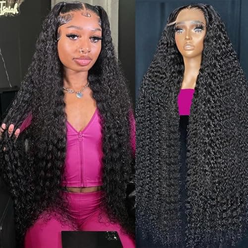 KVFCT 30 Inch Deep Wave Lace Front Wigs Human Hair 13x6 HD Transparent Deep Wave Lace Front Wigs for Women 200% Density Curly Lace Front Wig Pre Plcked Deep Wave Wigs with Baby Hair - Image 1