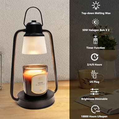 Candle Warmer Lamp with Timer Dimmer - Electric Wax Melt Warmer Lamp for Jar Candles, Vintage Candle Lamp Warmer with 2 Bulbs, House Warming Gifts New Home Decor, Birthday Gifts for Women Mom Black - Image 7