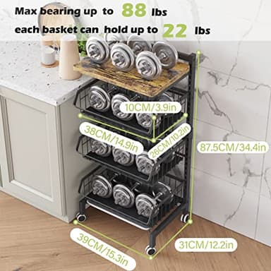 COVAODQ Fruit Basket 4-Tier Adjustable Fruit Vegetable Basket Cart Metal Wire Storage Cart Rolling Pantry Utility Kitchen Cart - Image 4