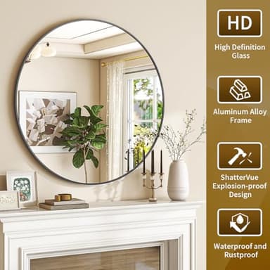 VETROVUE Black Round Mirror, 30 Inch Circle Bathroom Mirror with Metal Frame, Wall-Mounted for Entryway, Bathroom, Vanity, Living Room - Image 2