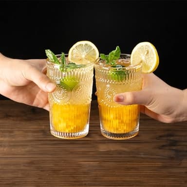 FrutPunch Highball Glasses Set of 4, 10.5 OZ Sunflower Drinking Glasses, Lead-Free Crystal Cocktail Glasses, Water Glasses for Juice, Cocktails, Wine, Iced Tea, Mojitos Glassware Set - Image 3