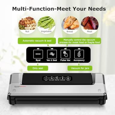 Bonsenkitchen Vacuum Sealer Machine with 40 Bags | Compact Food Sealer for Kitchen Storage & Meal Prep | Multiple Modes​​ | External Vacuum System, Silver​​ - Image 2