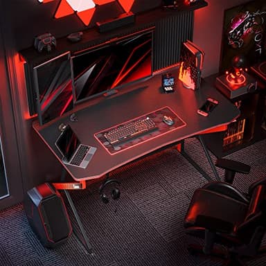 CubiCubi Gaming Desk Z Shaped 47 inch Gamer Workstation, Home Small Computer Carbon Fiber Surface Gaming Desk PC Table with Headphone Hook, Dark Black - Image 8