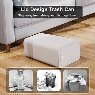 N. NETDOT 3 Pack 10L / 2.6 Gallon Small Trash Can with Lid,Bathroom Garbage Can with Pop-Up Lid,Waste Basket for Bathroom,Kitchen,Bedroom,Powder Room,Office,College (Black-Grey-Off White) - Image 3