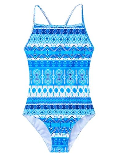 Bathing Suits for Girls Size 3t 4t Toddler Swimsuit Plaid Blue 3D Printed Classic One Piece Swimwear - Image 1