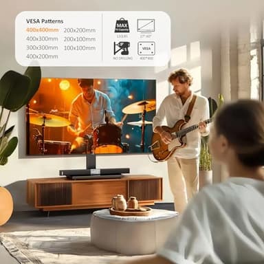Universal TV Stand - Table Top TV Stand for 27-60 inch LCD LED TVs - 6 Level Height Adjustable TV Base Stand with Tempered Glass Base & Wire Management, VESA 400x400mm - Image 2