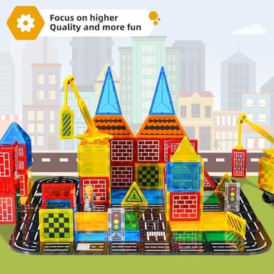 Magnetic Tiles Road Set - City Construction Building Toys, Magnetic Blocks with Extendable Crane and Car,Kids Toys for Boys & Girls Ages 3+, Creative Kids Games Gifts - Image 5